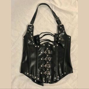 Waist Trainer Steel Boned Halterneck Leather Underbust Corset